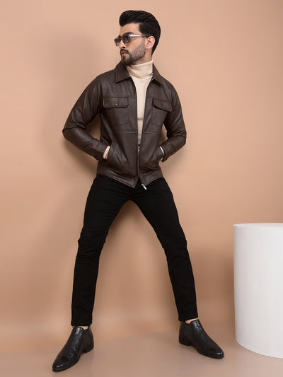 Brown Leather Jacket-Men Jackets-Crimsoune Club