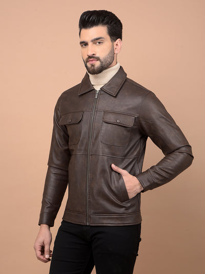 Brown Leather Jacket-Men Jackets-Crimsoune Club