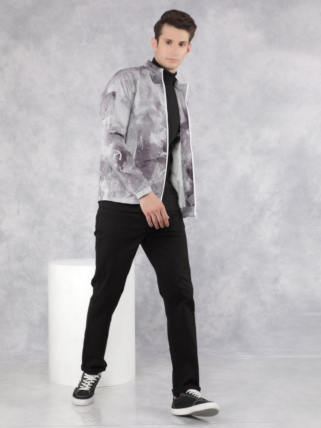 Grey Printed Jacket-Men Jackets-Crimsoune Club