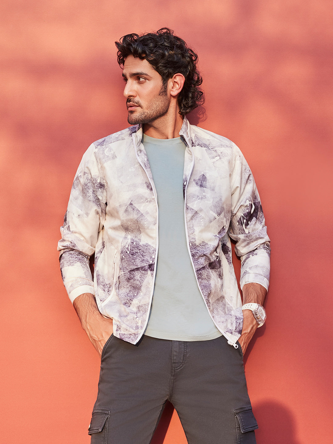 Grey Printed Jacket-Men Jackets-Crimsoune Club