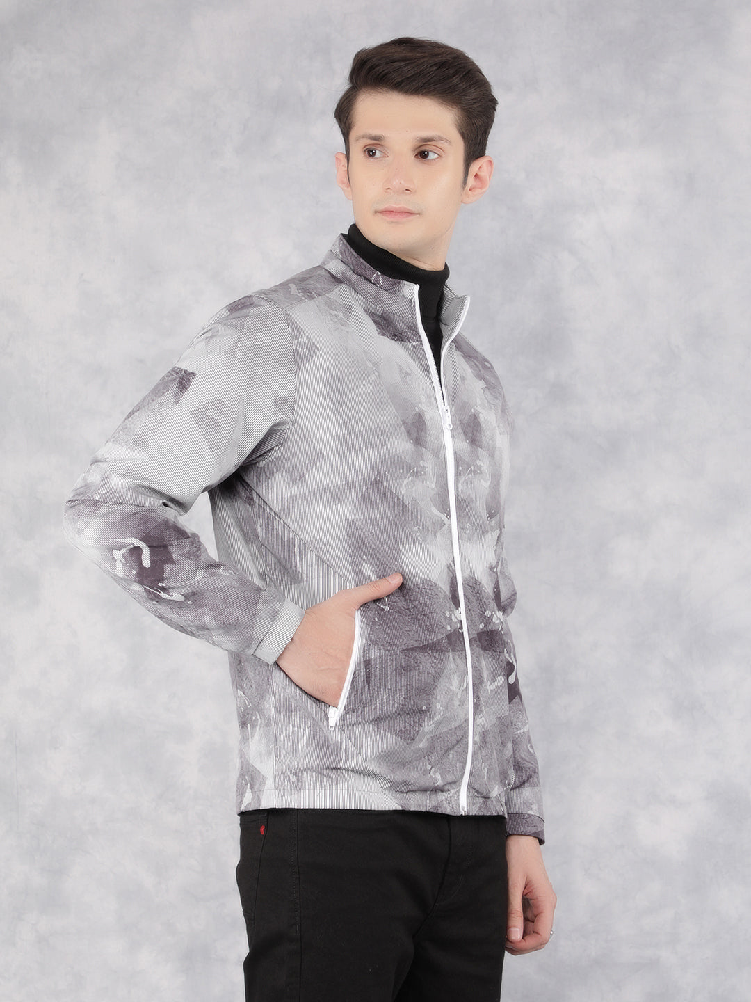 Grey Printed Jacket-Men Jackets-Crimsoune Club