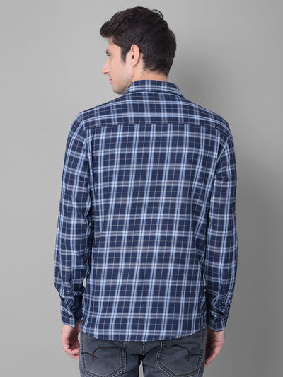 Navy Blue Checked Shirt-Men Shirts-Crimsoune Club