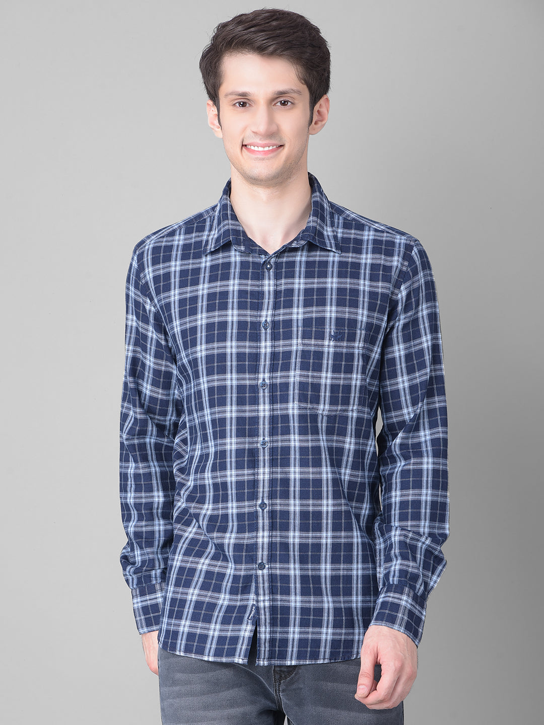 Navy Blue Checked Shirt-Men Shirts-Crimsoune Club