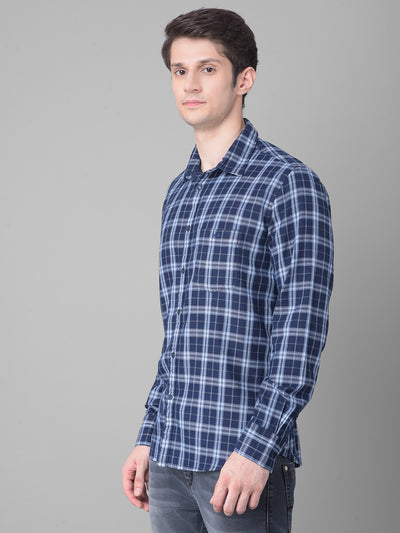 Navy Blue Checked Shirt-Men Shirts-Crimsoune Club