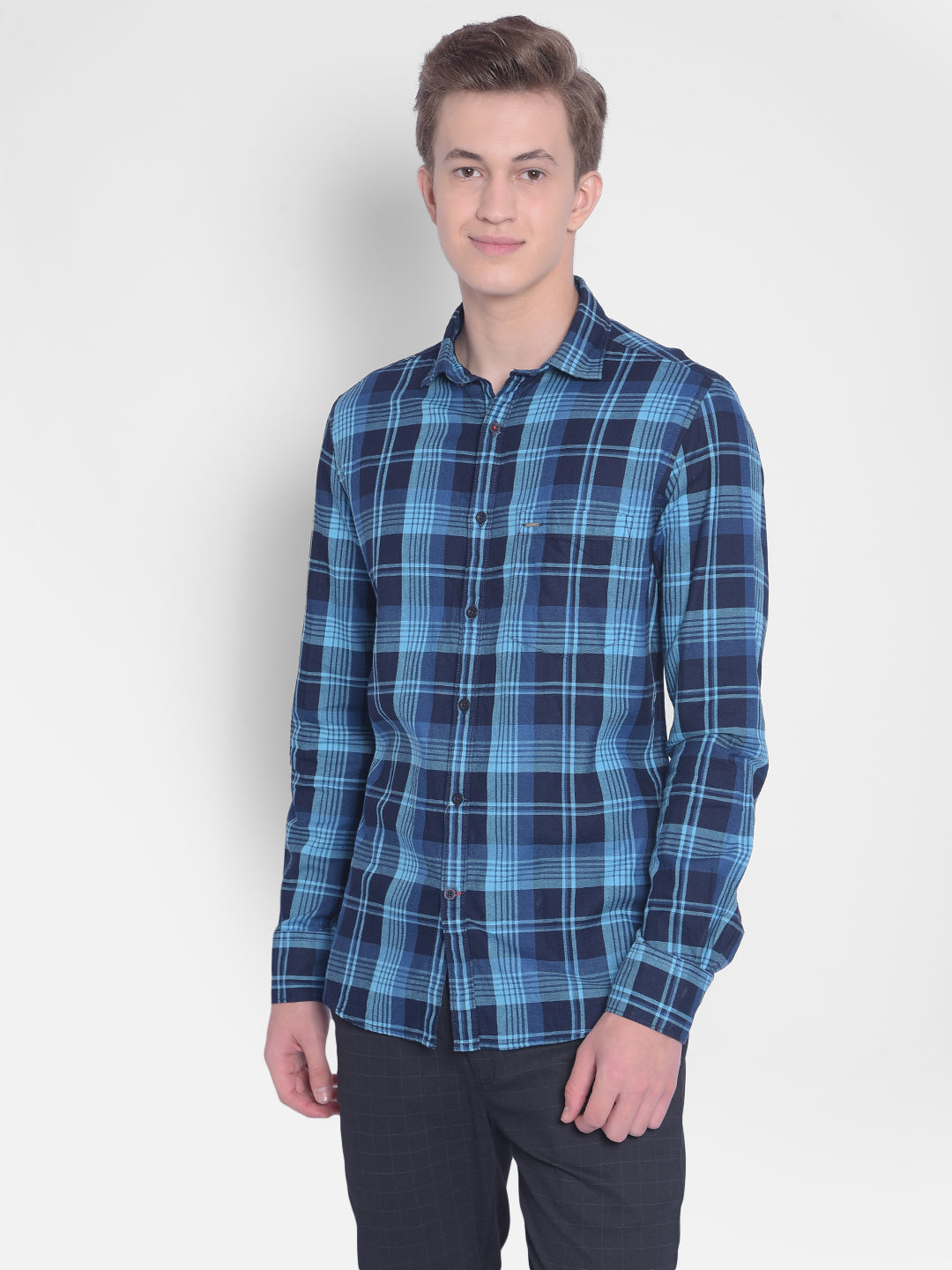 Blue Checked Shirt-Men Shirts-Crimsoune Club