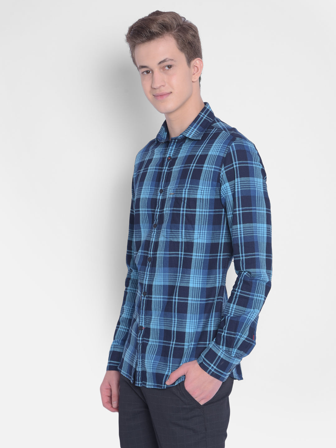 Blue Checked Shirt-Men Shirts-Crimsoune Club