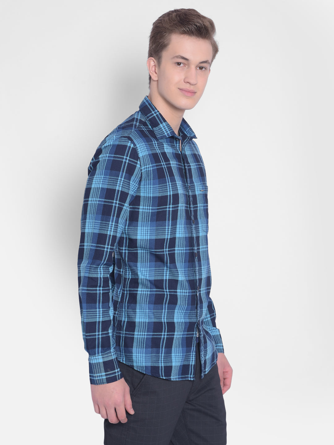 Blue Checked Shirt-Men Shirts-Crimsoune Club