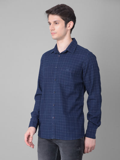 Navy Blue Checked Shirt-Men Shirts-Crimsoune Club