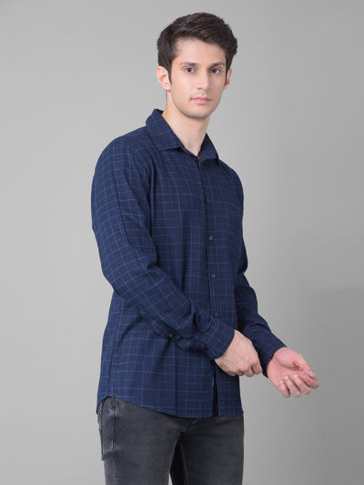 Navy Blue Checked Shirt-Men Shirts-Crimsoune Club