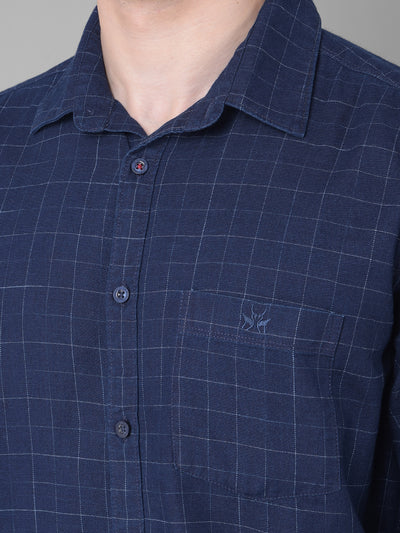 Navy Blue Checked Shirt-Men Shirts-Crimsoune Club