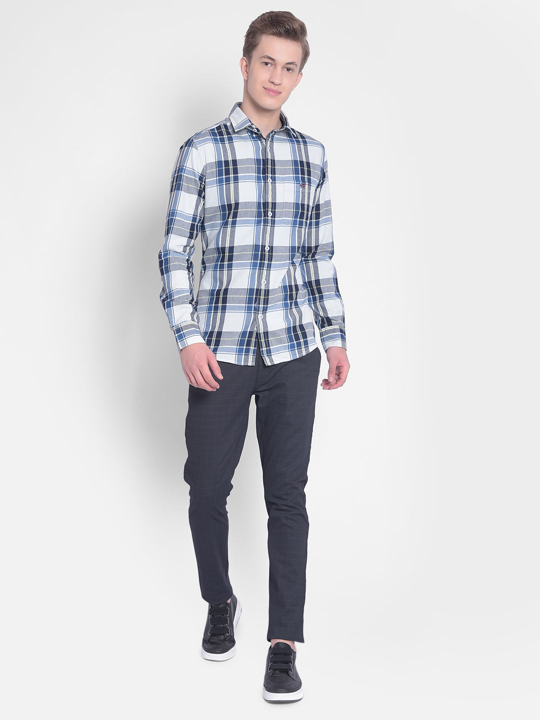 Navy Blue Checked Shirt-Men Shirts-Crimsoune Club