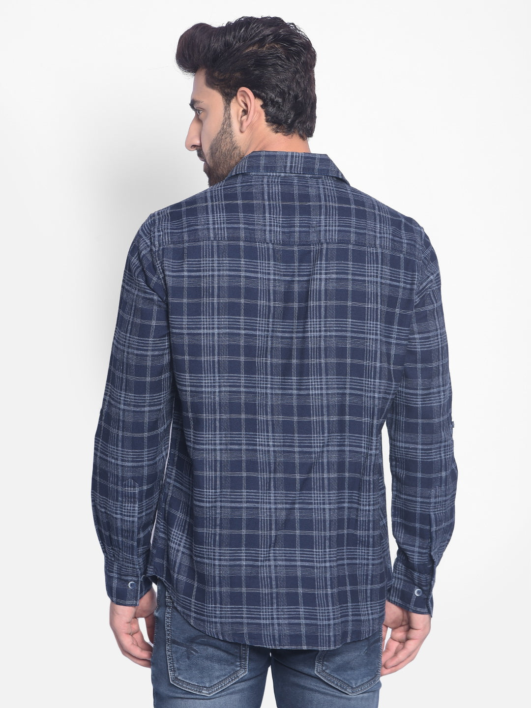 Navy Blue Checked Shirt-Men Shirts-Crimsoune Club