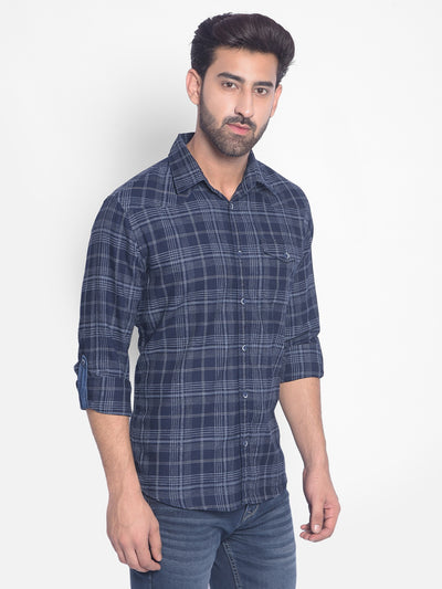 Navy Blue Checked Shirt-Men Shirts-Crimsoune Club