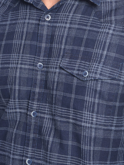 Navy Blue Checked Shirt-Men Shirts-Crimsoune Club