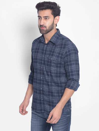 Navy Blue Checked Shirt-Men Shirts-Crimsoune Club