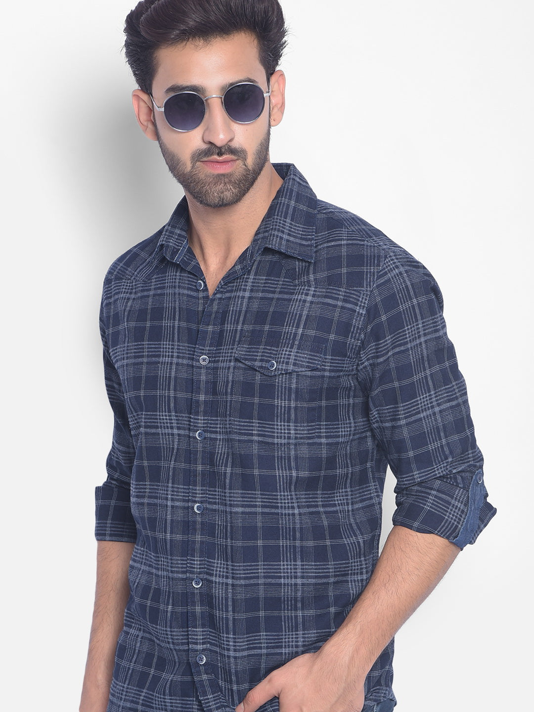 Navy Blue Checked Shirt-Men Shirts-Crimsoune Club