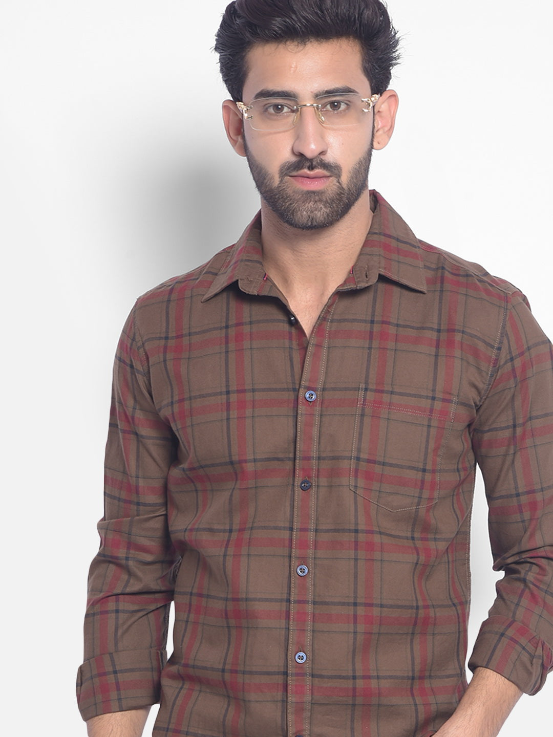 Brown Checked Shirt-Men Shirts-Crimsoune Club