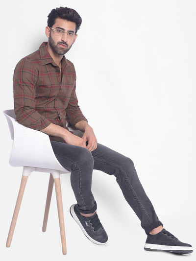 Brown Checked Shirt-Men Shirts-Crimsoune Club