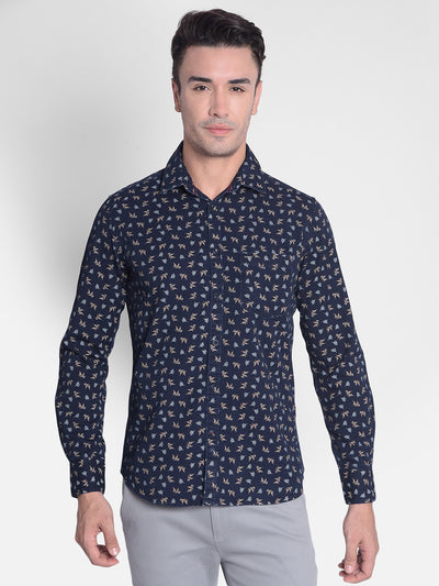 Navy Blue Printed Shirt-Men shirts-Crimsoune Club