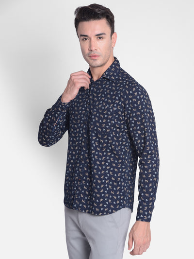 Navy Blue Printed Shirt-Men shirts-Crimsoune Club