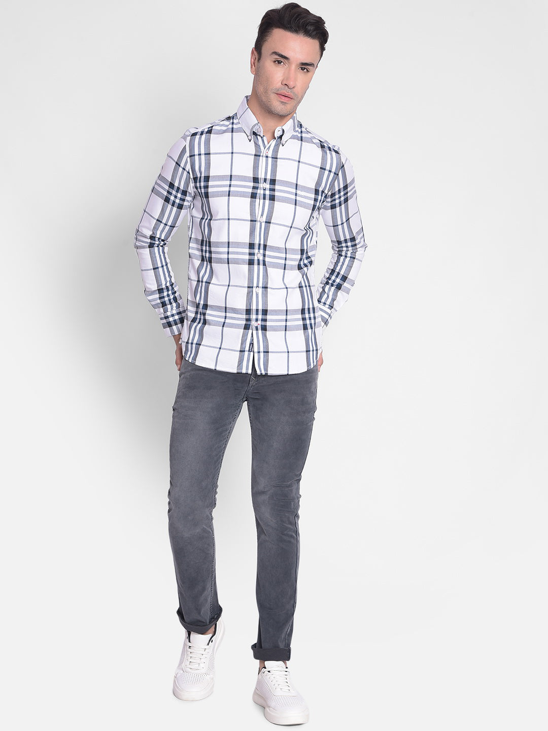 White Checked Shirt-Men shirts-Crimsoune Club