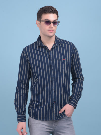 Black Vertical Striped 100% Cotton Shirt-Men Shirts-Crimsoune Club