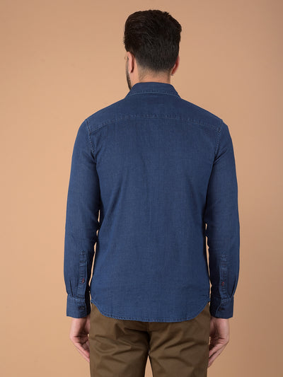 Blue 100% Cotton Denim Shirt-Men Shirts-Crimsoune Club