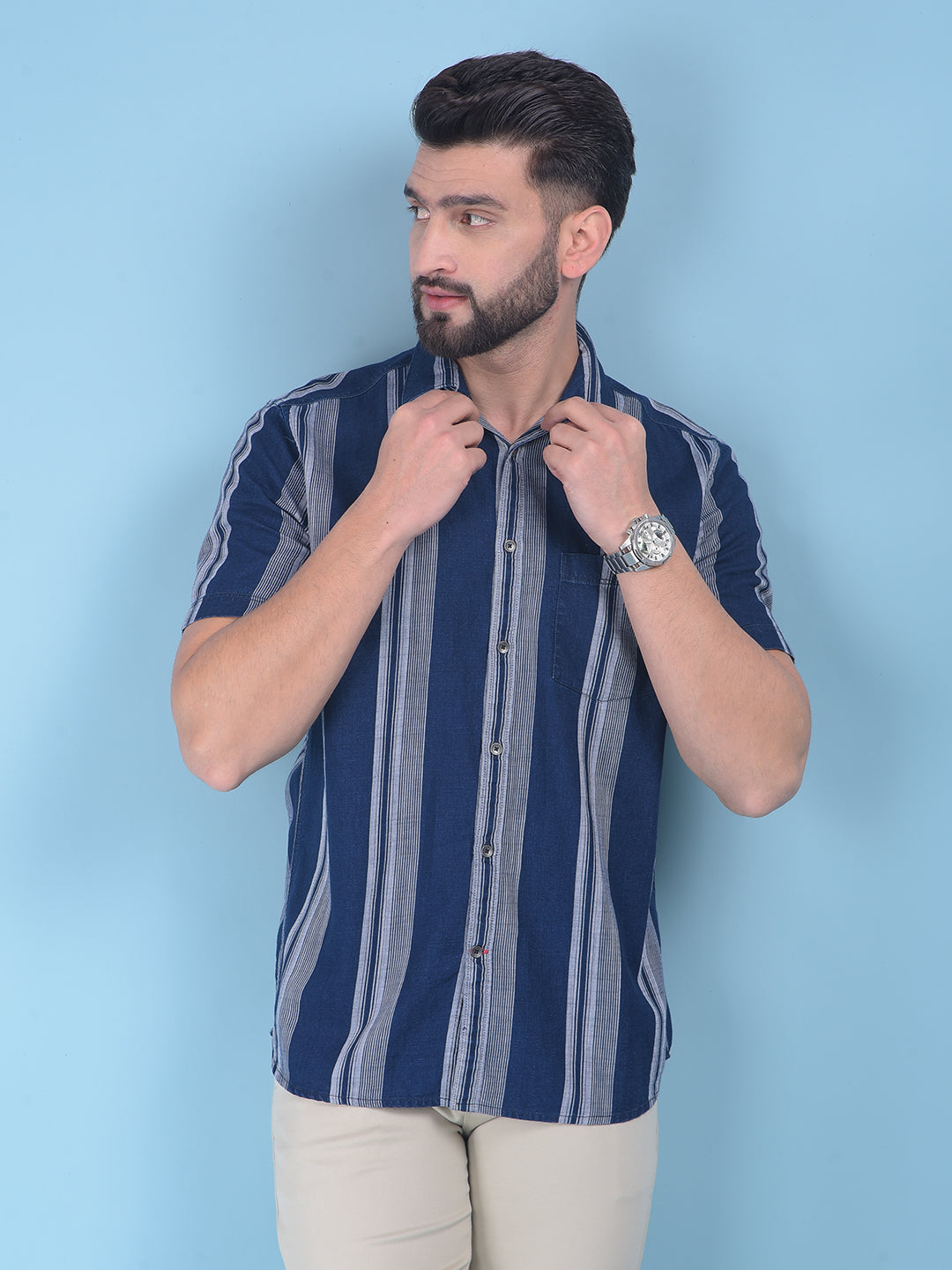 Dark Blue Stripes Shirt-Men Shirts-Crimsoune Club