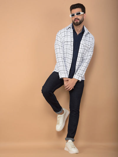 White Checked 100% Cotton Double Pocket Shirt-Men Shirts-Crimsoune Club