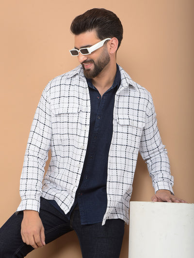 White Checked 100% Cotton Double Pocket Shirt-Men Shirts-Crimsoune Club