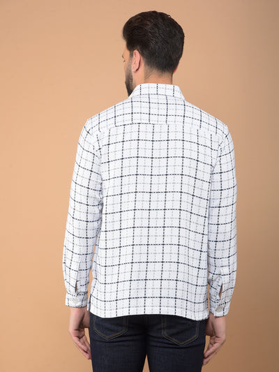 White Checked 100% Cotton Double Pocket Shirt-Men Shirts-Crimsoune Club