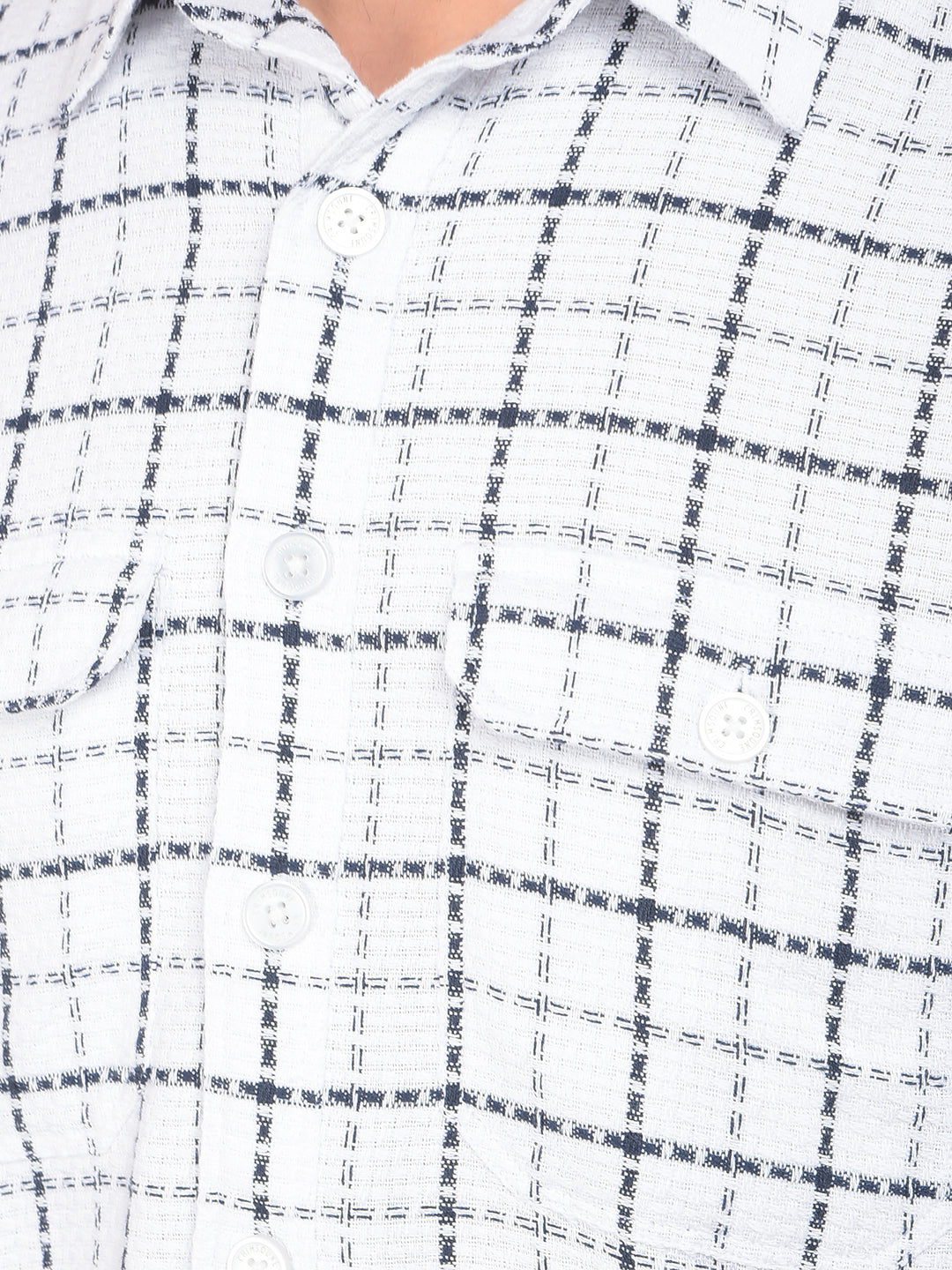 White Checked 100% Cotton Double Pocket Shirt-Men Shirts-Crimsoune Club