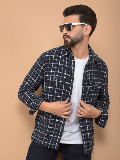 Navy Blue Checked 100% Cotton Double Pocket Shirt-Men Shirts-Crimsoune Club