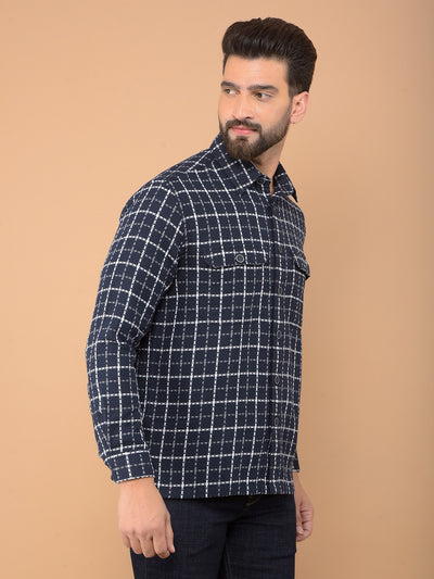 Navy Blue Checked 100% Cotton Double Pocket Shirt-Men Shirts-Crimsoune Club