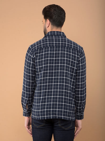 Navy Blue Checked 100% Cotton Double Pocket Shirt-Men Shirts-Crimsoune Club