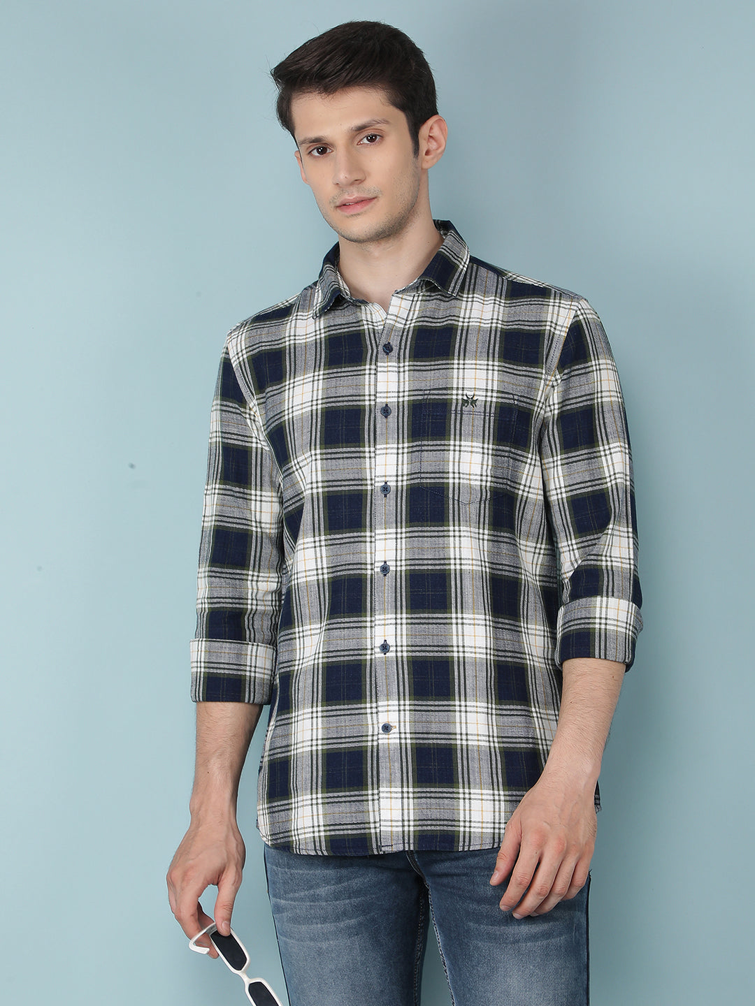 Olive Checkered 100% Cotton Shirt-Men Shirts-Crimsoune Club