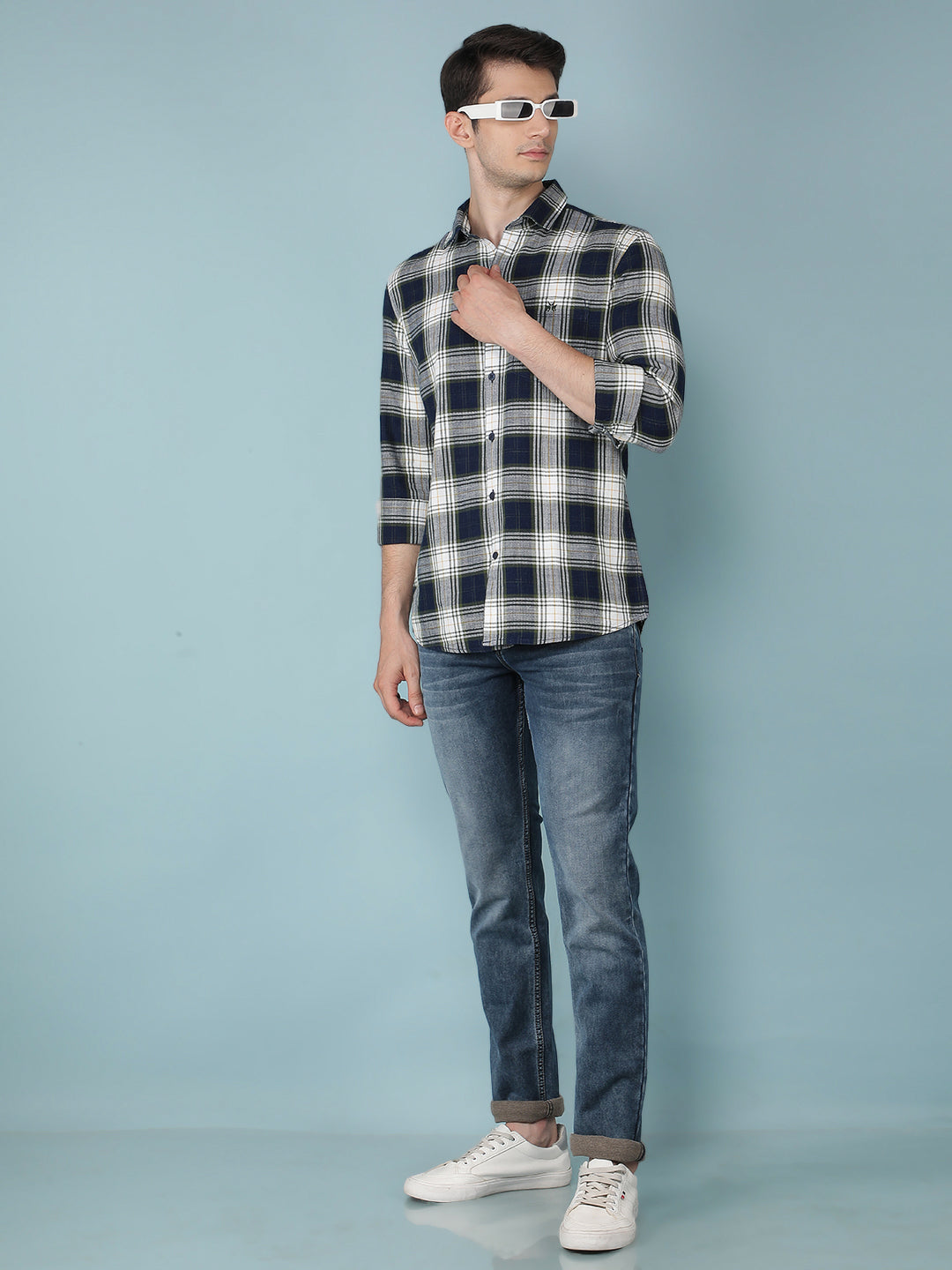 Olive Checkered 100% Cotton Shirt-Men Shirts-Crimsoune Club