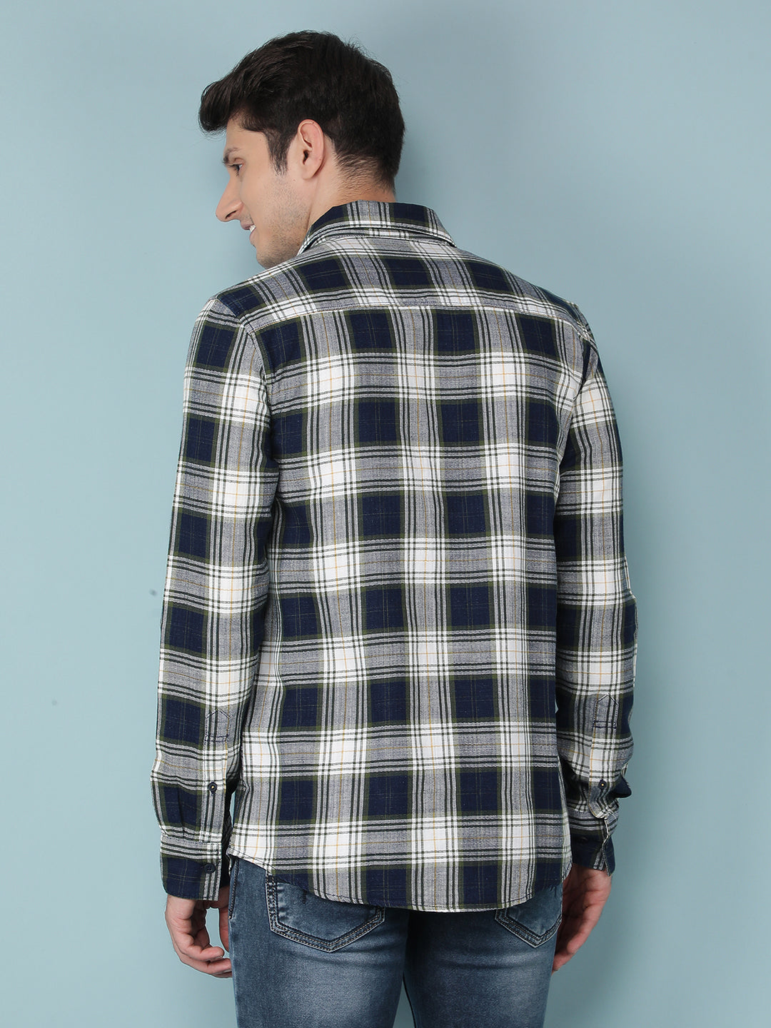 Olive Checkered 100% Cotton Shirt-Men Shirts-Crimsoune Club