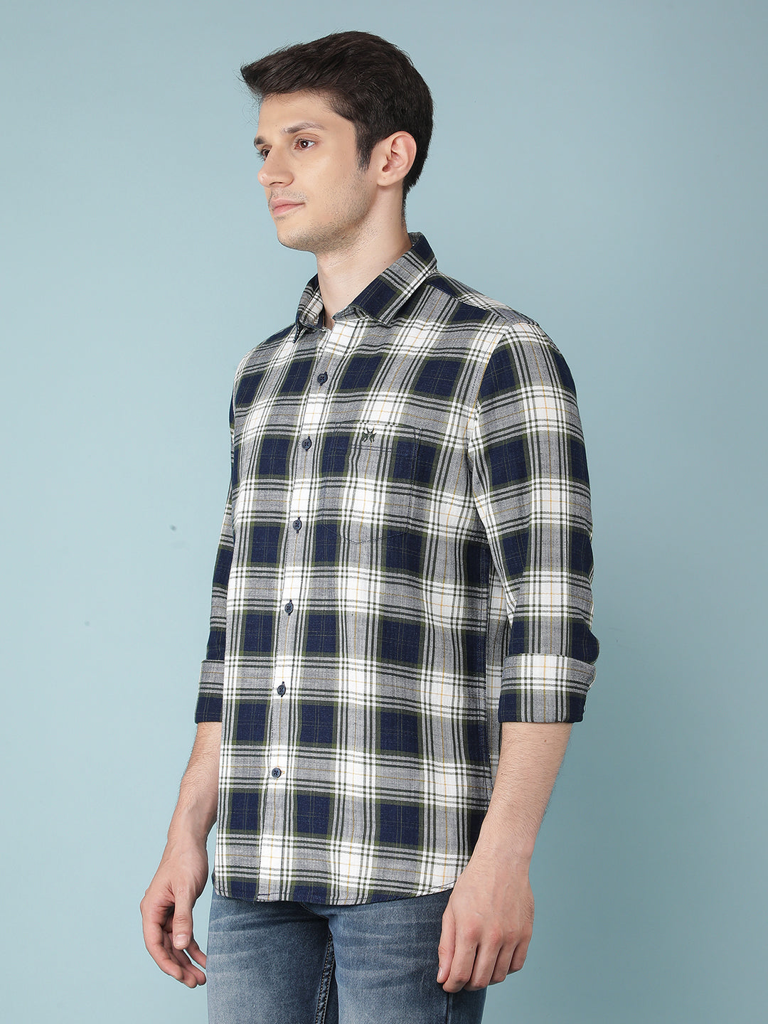 Olive Checkered 100% Cotton Shirt-Men Shirts-Crimsoune Club