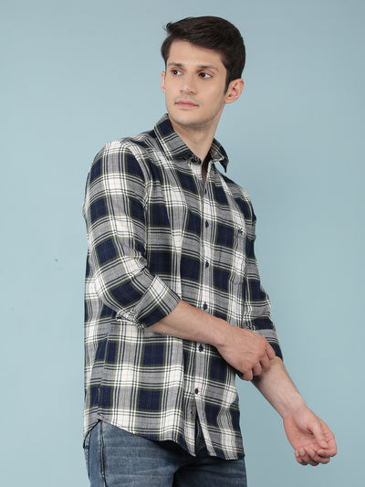 Olive Checkered 100% Cotton Shirt-Men Shirts-Crimsoune Club