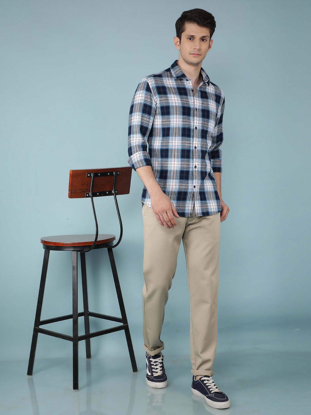 Blue Checkered 100% Cotton Shirt-Men Shirts-Crimsoune Club