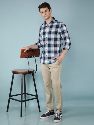 Blue Checkered 100% Cotton Shirt-Men Shirts-Crimsoune Club