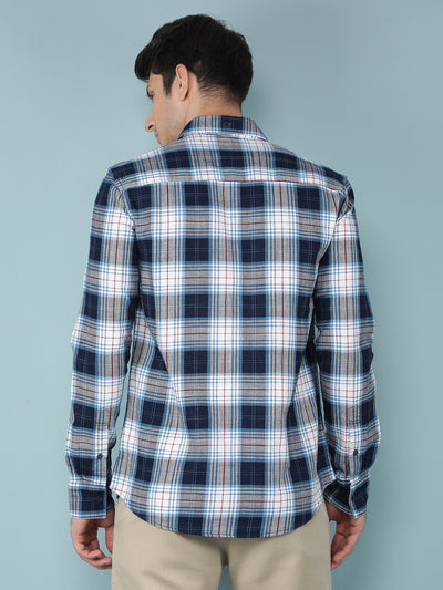 Blue Checkered 100% Cotton Shirt-Men Shirts-Crimsoune Club