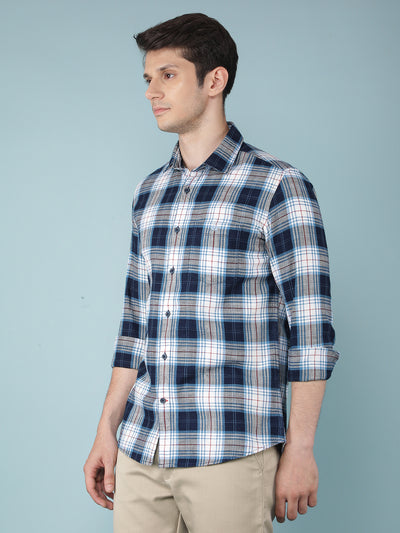 Blue Checkered 100% Cotton Shirt-Men Shirts-Crimsoune Club