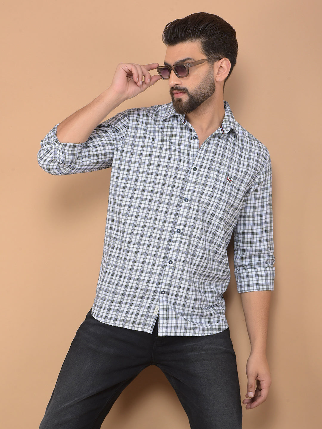 White Checked 100% Cotton Shirt-Men Shirts-Crimsoune Club