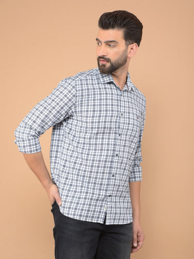 White Checked 100% Cotton Shirt-Men Shirts-Crimsoune Club