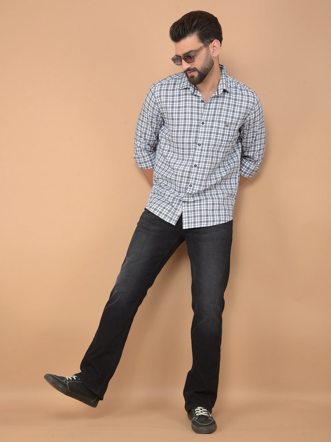 White Checked 100% Cotton Shirt-Men Shirts-Crimsoune Club