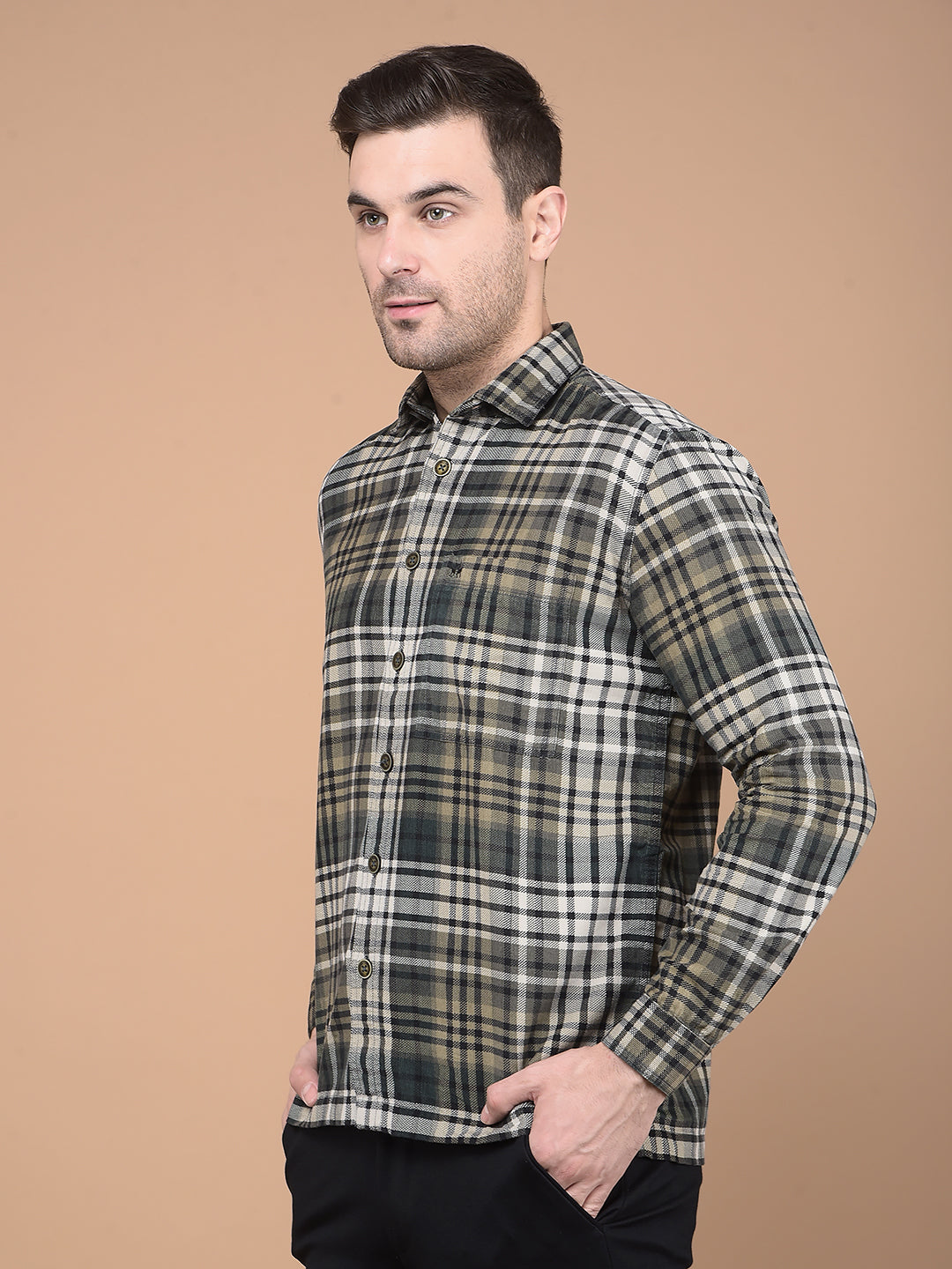 Dark Green Checked 100% Cotton Shirt