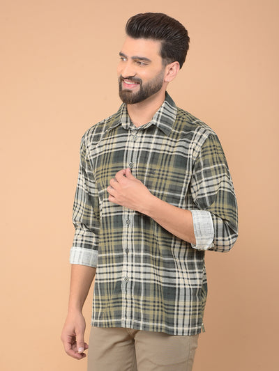 Dark Green Checked 100% Cotton Shirt-Men Shirts-Crimsoune Club