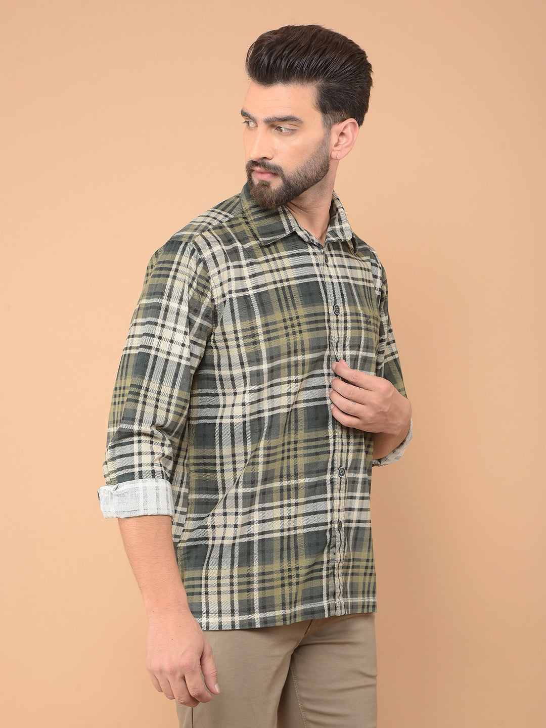 Dark Green Checked 100% Cotton Shirt-Men Shirts-Crimsoune Club